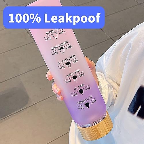 Miniatura 6 de HOLABEAR Botella de vidrio motivacional de 32 onzas para tomar agua diaria con tiempo para beber, con tapa y funda de bambú a prueba de fugas, apta