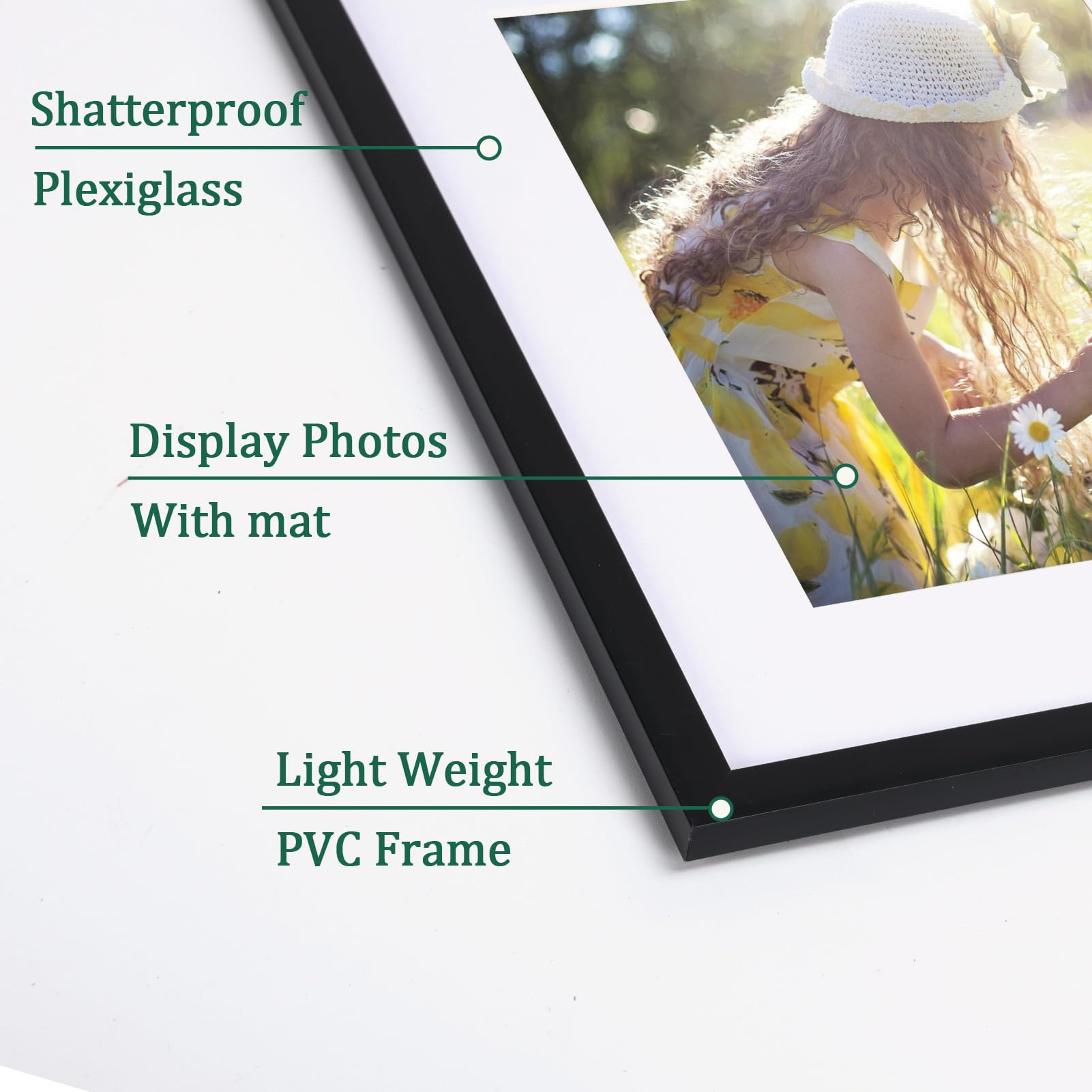 EYMPEU Black A4 Picture Frame, Display Pictures 8x6 with Mat or A4 Without Mat - Image 3