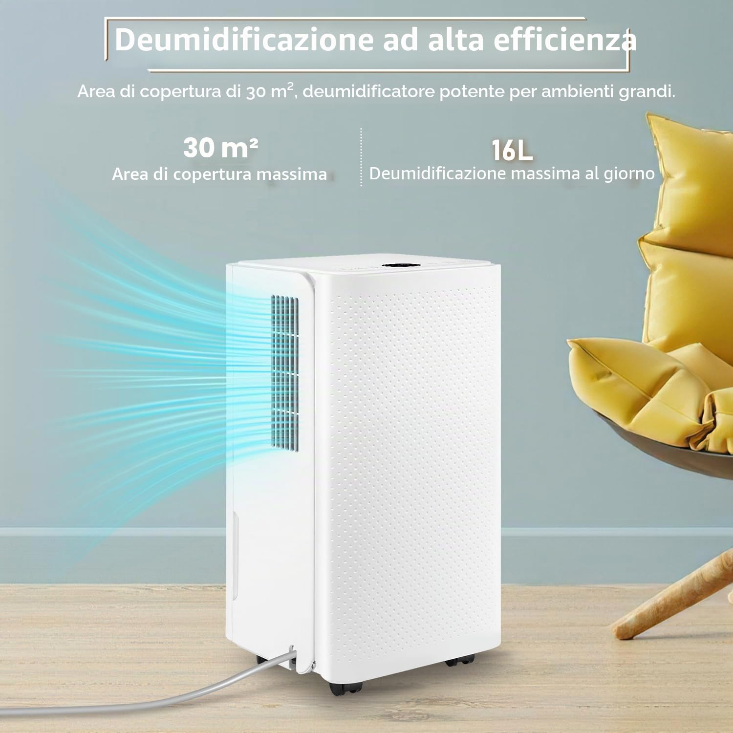 Eulenke Deumidificatore 16 l/giorno, Deumidificatore Elettrico 3 Modalità di Funzionamento, Display Digitale, Timer, per Ambienti Silenziosi per Scantinati, Camere da letto, Lavanderie