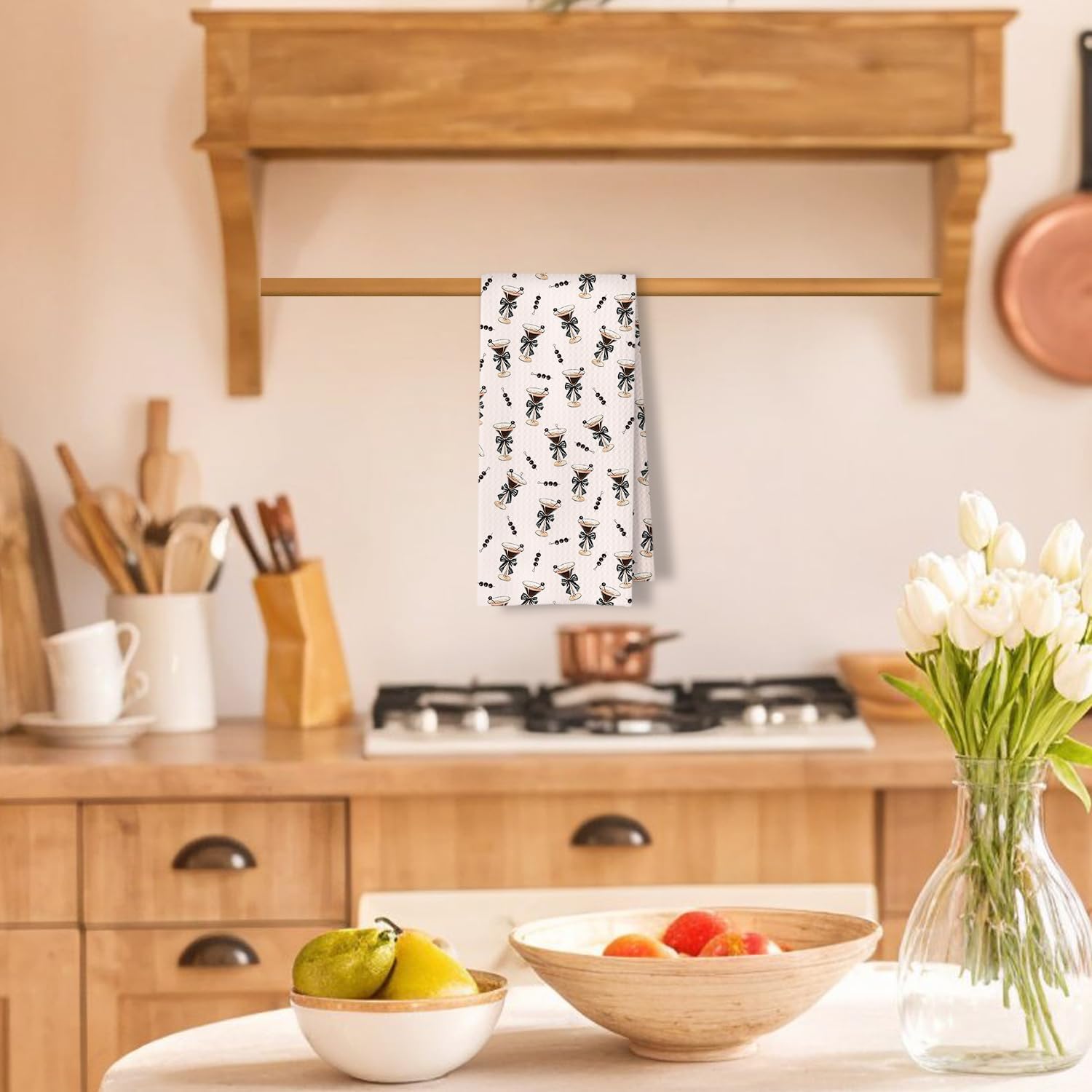 Pink Trendy Espresso Martini Kitchen Towels, Gifts for Martini Lovers Dish Tea Bar Towels for Kitchen Bar Cart Decor, Cocktail Lover Gifts Decorative Hand Towels, 16x24 Inches - Image 2