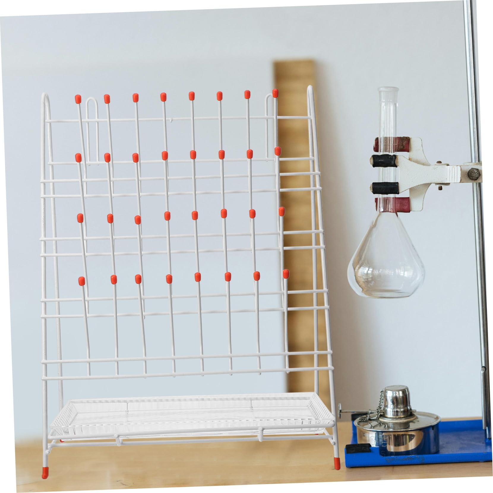 Gradilla Para Secar Tubos De Laboratorio De 32 Ranuras, Rejilla De Drenaje De Hierro Revestimiento Plástico, Escurridor Compacto Para Frascos y Tubos De Ensayo, Adecuado Para Uso Laboratorio