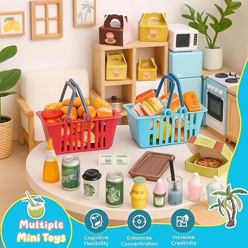 Miniatura 8 de 196Pcs Mini Shopping Cart Basket Trolley Grocery Game Model Miniature Drink Bottle Food Pizza with Box Supermarket Metal Handcart Toy Doll House