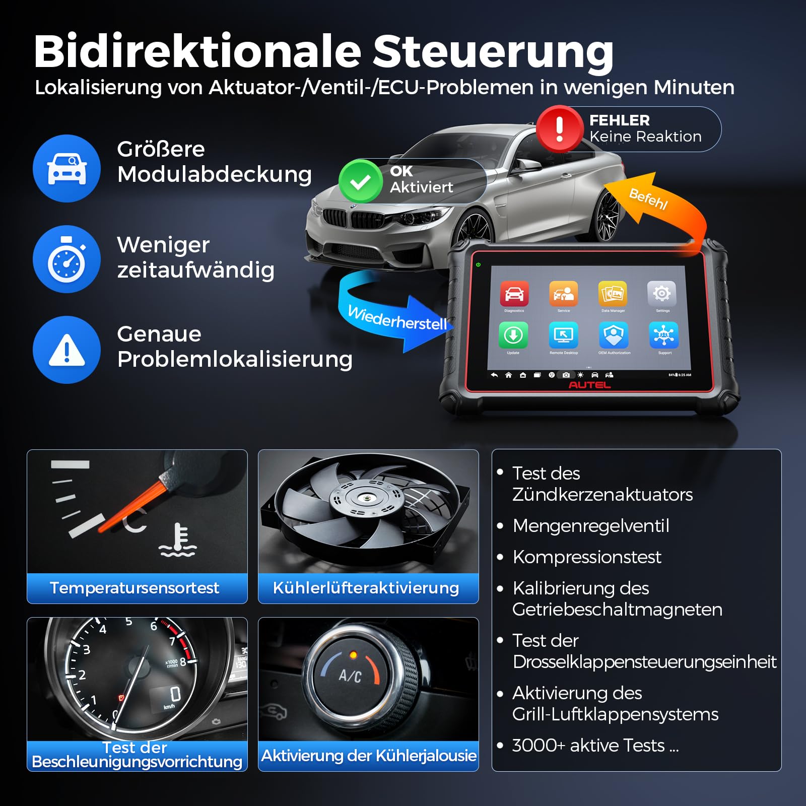 Autel MaxiPRO MP900E KIT OBD2 Diagnosegerät, 2024 Aufstockung von MP808BT KIT/MP808BT Pro/MS906BT w/ 11 Non-OBDII Adapter Kit, DoIP CAN-FD, 40+ Dienst, ECU Kodierung, Bi-Direktionaler Test, FCA SGW
