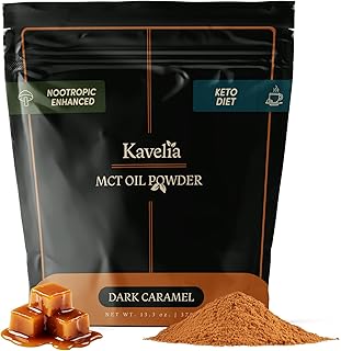 Organic MCT Oil Powder Coffee Creamer – Keto Vegan Non-Dairy Superfood with Nootropic Mushroom Blend, Sugar-Free Caramel Flavor, Low-Carb and Perfect for Wellness – 30 Servings