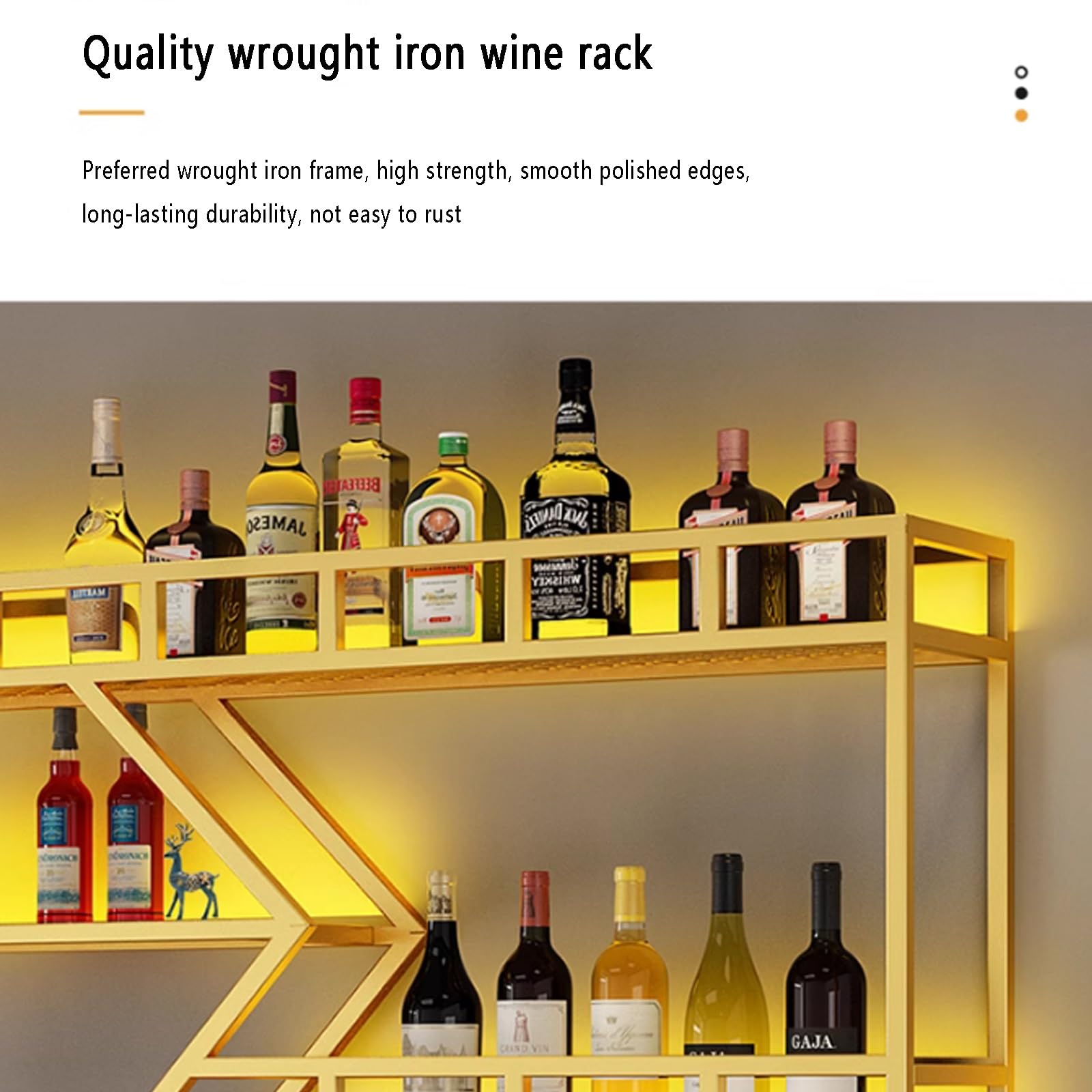 MSHGSKU Mensole galleggianti in Metallo con Luce a LED da Parete per Bottiglie di liquore e Bicchieri da Vino, mensola portaoggetti Multifunzionale e portabottiglie per Vino per ristoranti