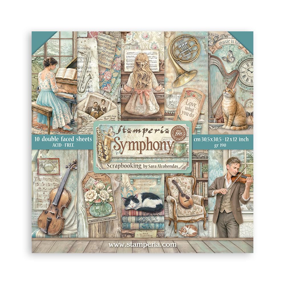 Stamperia - Scrapbook Paper Pad for Scrapbooks, Albums, Cards, Bullet Journals and More, Acid Free, Double-Sided, Perfect for Hobbies, Crafts, and Gifting (Symphony) (30.5 x 30.5 cm)