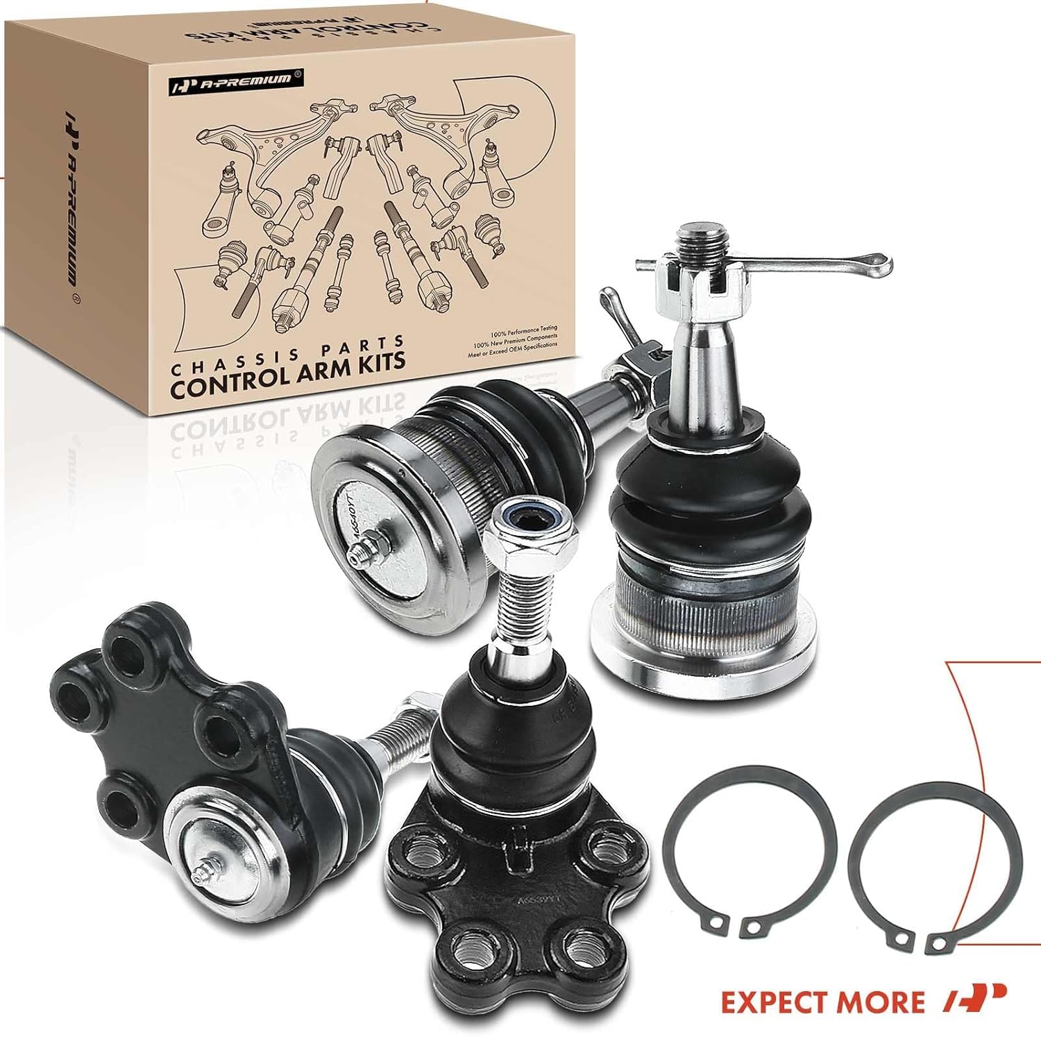 A-Premium Set of 4, Front Upper & Lower Ball Joints Kit, Compatible with Chevrolet Silverado 1500 1999-2006, Silverado 1500 Classic 2007, GMC Sierra 1500 1999-2006, Sierra 1500 Classic 2007, RWD