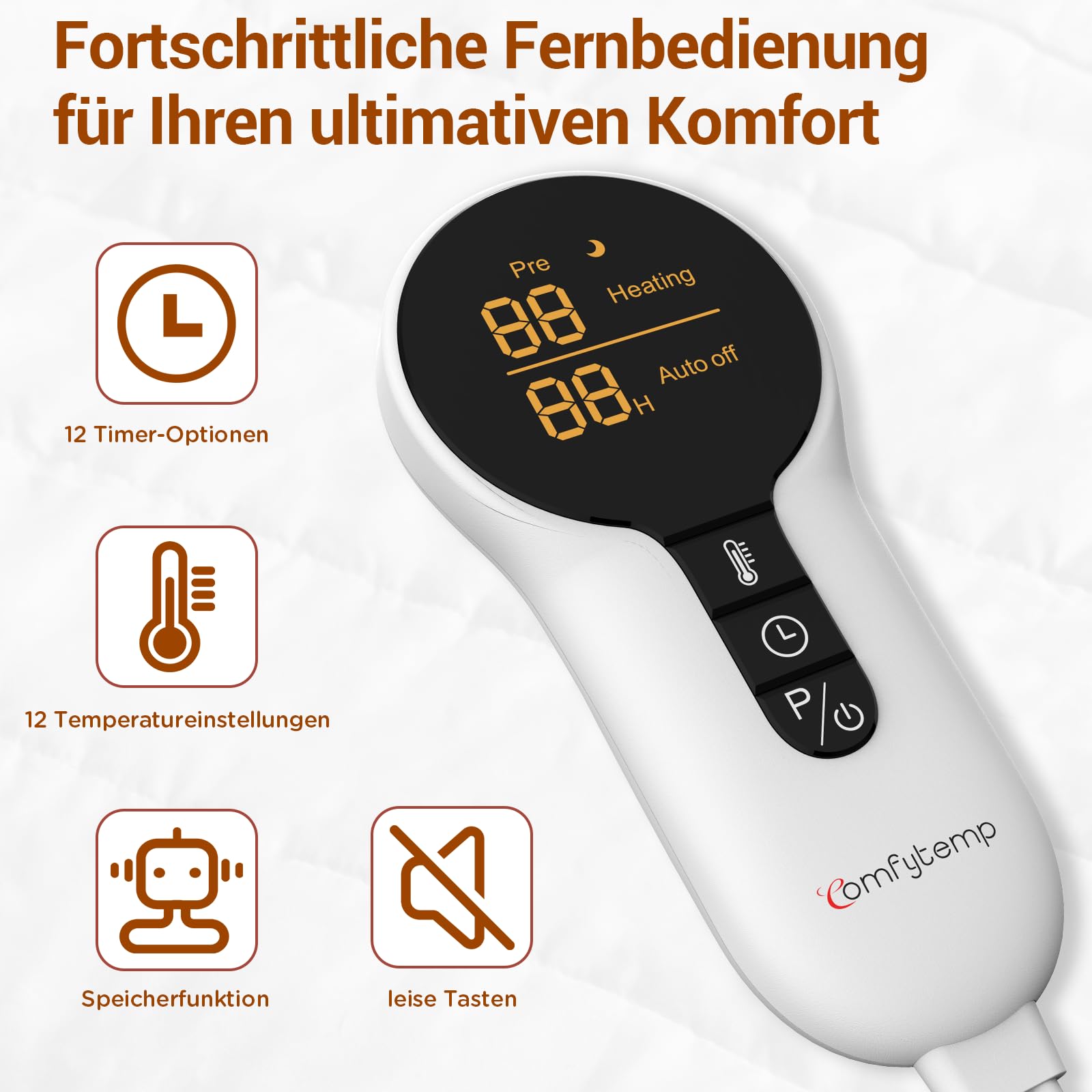 Comfytemp Wärmeunterbett 165x80cm mit 0,5-12h Abschaltautomatik,12 Wärmestufen Zwei Temperaturzonen 3 Heizmodi Wärmeauflage Matratzenauflage Matratzen Geschenke für Mütter, Frauen, Mama, Papa