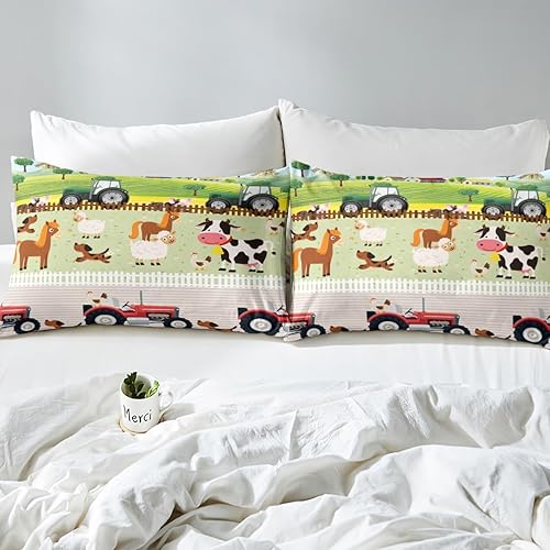 Miniatura 5 de Juego de sábanas de animales de granja de dibujos animados para niños pequeños, sábana bajera ajustable con bonitos tractores para niños y niñas,