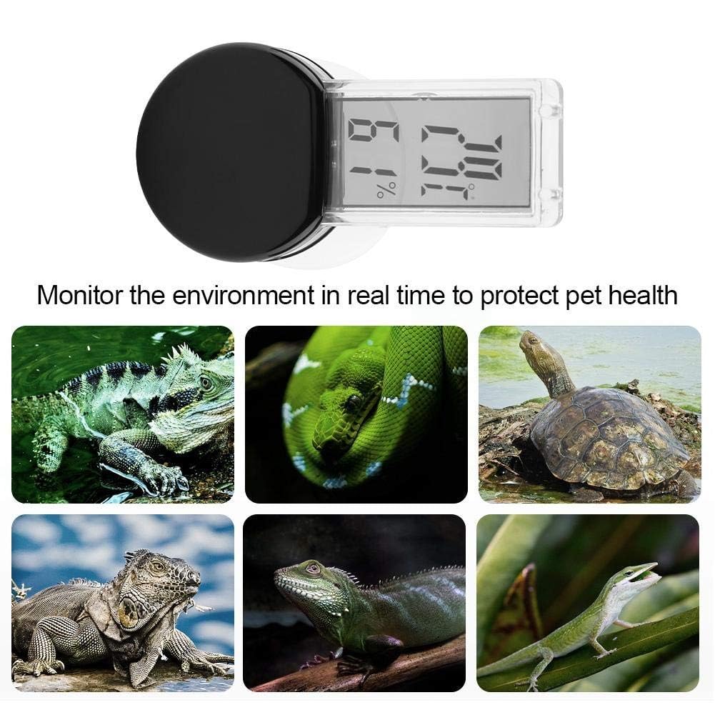 Pssopp Reptile Hygrometer, elektronisch, Thermometer, wasserdicht, Echtzeit, Lizard Crawler Box, Tanks Rainforest Feuchtigkeitsmonitor mit integriertem Sensor (schwarz)