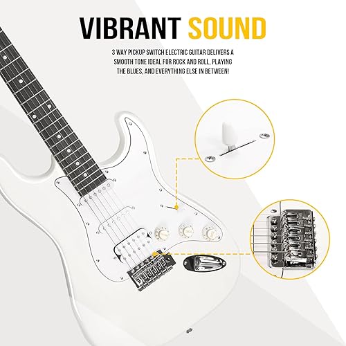 Miniatura 5 de Soulmate Kit de iniciación de guitarra eléctrica de 39 pulgadas para principiantes, pastillas HSS, amplificador de 15 W, cejilla, correa, cuerdas,