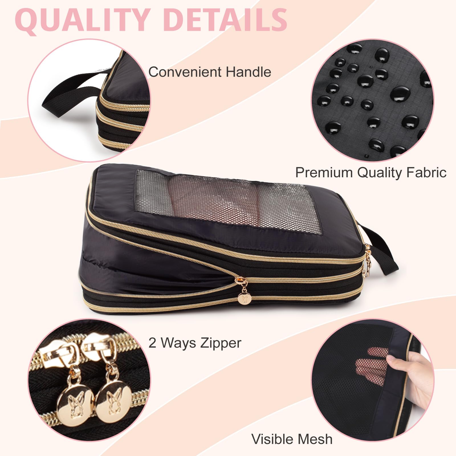 Cubo da imballaggio a compressione espandibile su entrambi i lati, set da 3 pezzi, leggero, a doppio ponte, borsa organizer per bagagli, zaini, valigie, accessori da viaggio da donna per vestiti