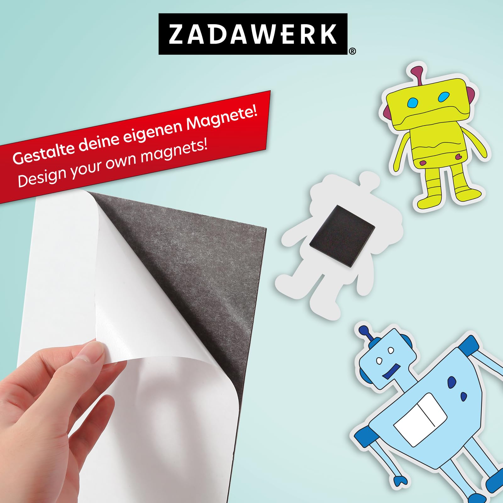 ZADAWERK® Film magnétique - 1,2 mm - DIN A4-6 pièces - tableau autocollant, aimanté - noir - fabriquer des aimants pour réfrigérateur - décorer, trier et organiser