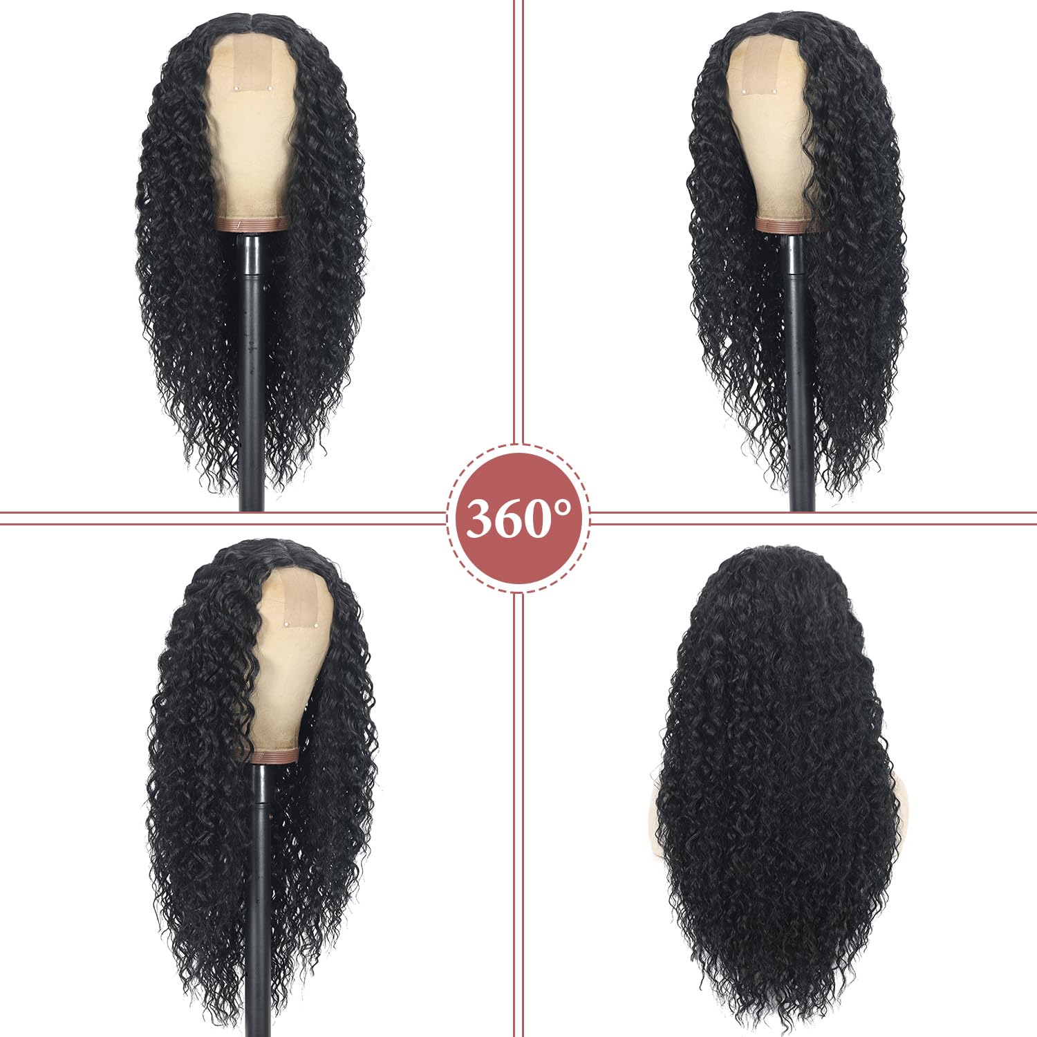 Curly Wig for Women long Black Curly Wigs 26inch Synthetic Middle Part Wig Natural Looking Hair Replacement Curly Wigs for Daily Party Use