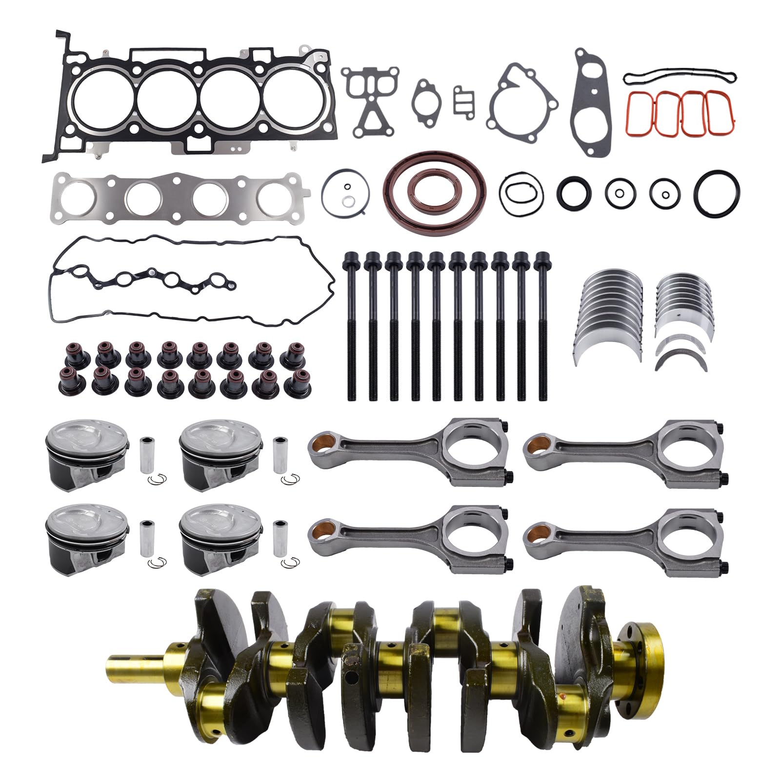 Engine Rebuild Overhaul Kit with Crankshaft, Head Gasket Set, Piston, Connecting Rod for Kia Sportage Hyundai Sonata Santa Fe Sport 2.4L G4KJ, crankkit-2.4