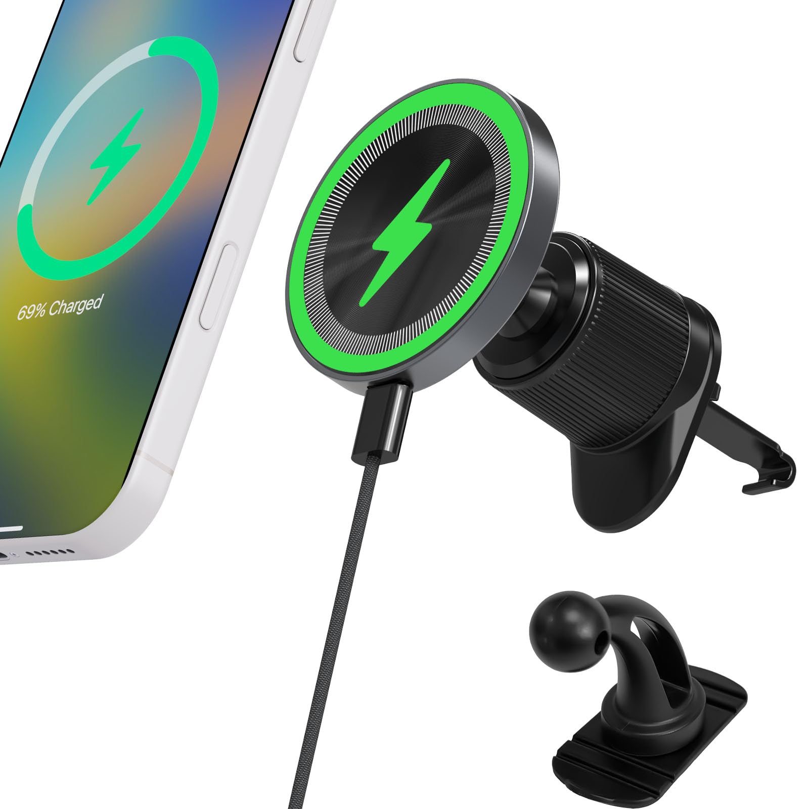 Support Telephone Voiture Induction-【15W Pro & Super Aimants】 Chargeur Mogsafe Voiture sans Fil, Chargeur Induction Voiture Magnetique pour iPhone 17/16/15/14/13/12 Air Pro Max - 1