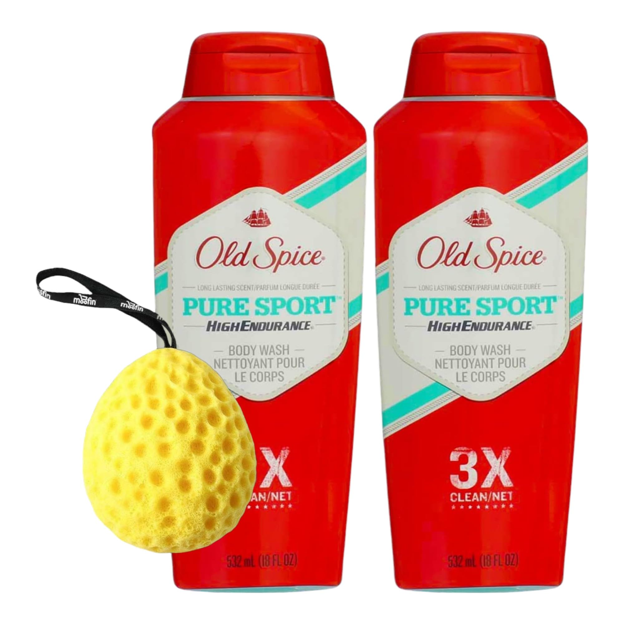 Old Spice Body Wash Pure Sport Body Wash Scented, 18 Fl Oz Bath Sponge, High-Endurance Formula For Deep Cleaning Lasting Freshness, Sport Scented, 3X Clean, Moisturizing, Men Body Wash[Pack Of 2