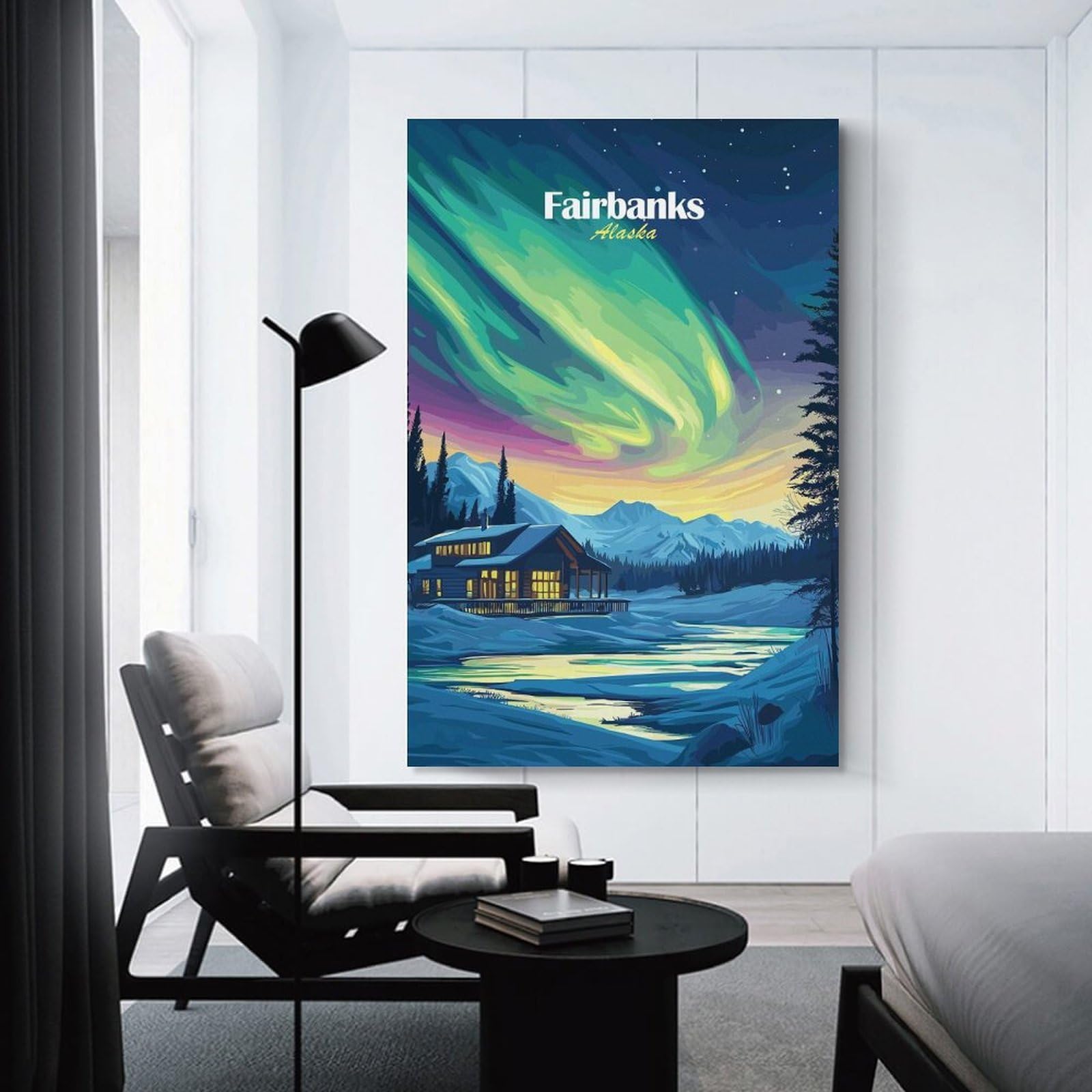 Junmoney Fairbanks Alaska Aurora Borealis Decorative Wall Artwork 20x30inch(50x75cm), for Front Hall, Corridor Or Welcome Spaces, Decorative Wall Art for Narrow Spaces