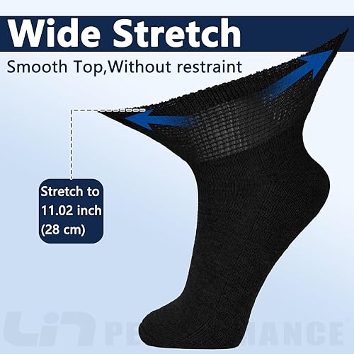 Miniatura 8 de Calcetines para diabéticos con parte superior no vinculante y suela acolchada para hombres y mujeres, 6 pares (XL, negro)