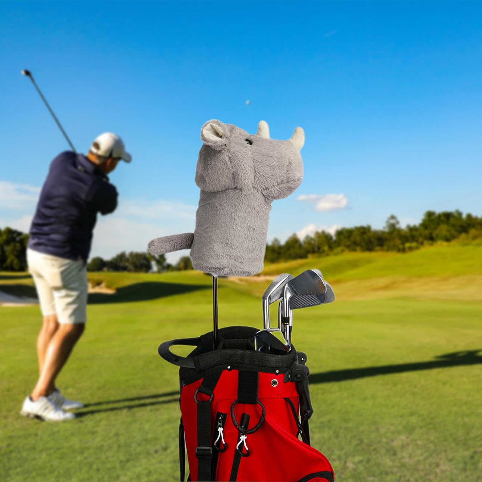 Tier-Schlägerhaube für Golfschläger – Nashorn-Cartoon-Golfschläger-Schutz – Tier-Golf-Putter-Schutz für den Außenbereich, weiche Golfschlägerhauben für Golfer