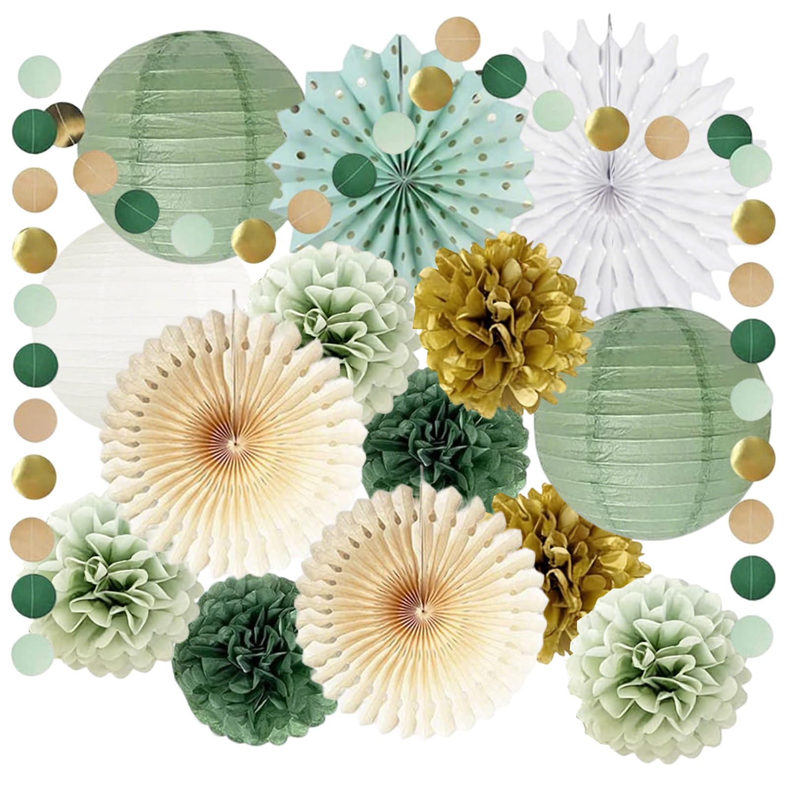 Pompon di Carta Velina,Forniture per Feste,Decorazioni Compleanno,Decorazioni Pompon,Decorazionis Festa Verde Salvia,Puntini Ghirlanda Verde Salvia,Fiori di Carta per Decorazionis Compleanno