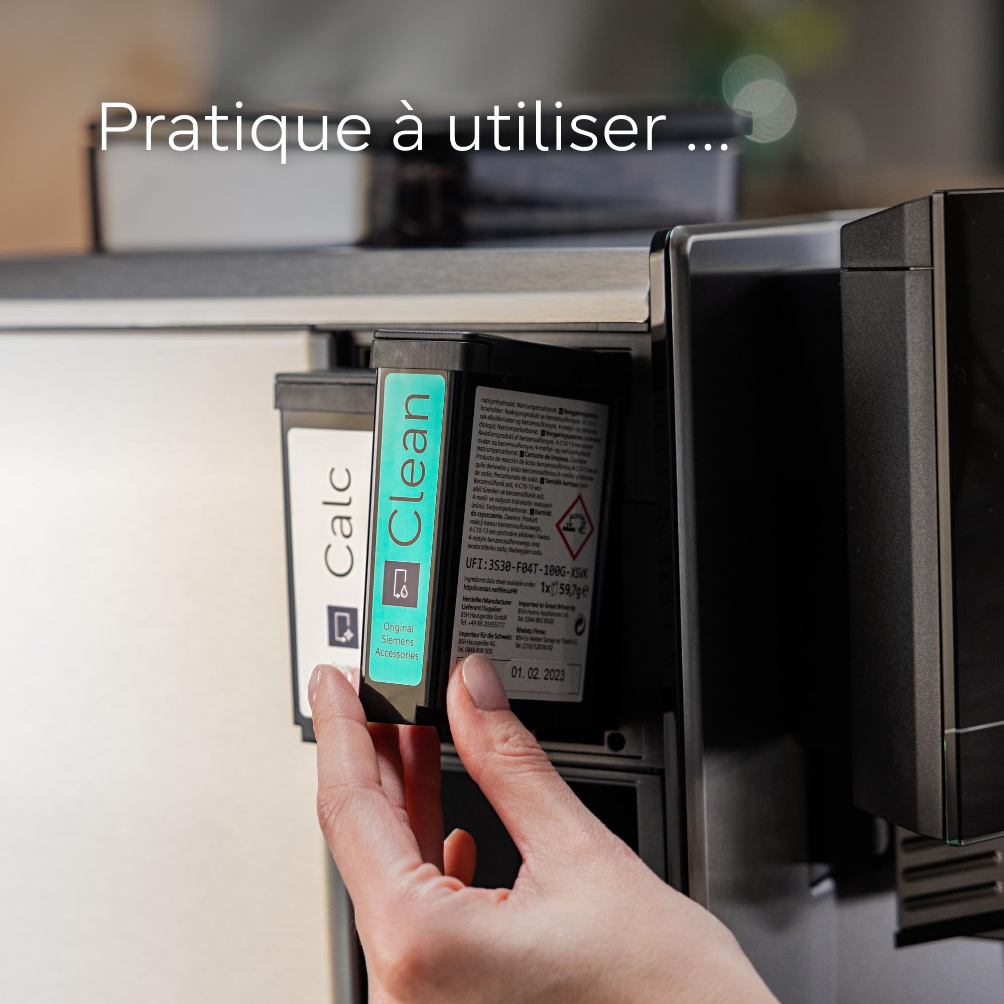 Siemens Cartouche de nettoyage pour machine à expresso tout automatique EQ900 plus, fonction autoCalc'n clean, nettoyage automatique pour un café toujours réussi, TZ800Z1