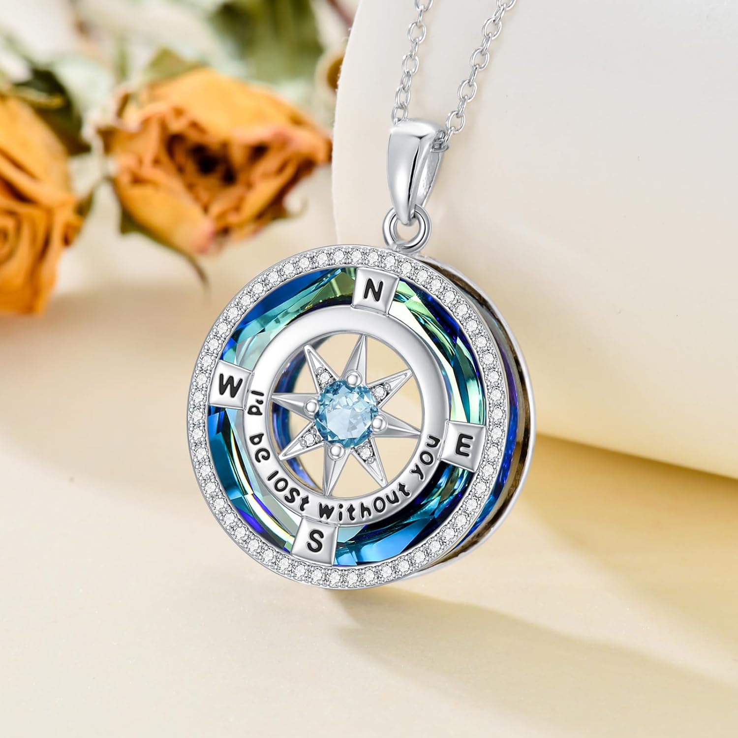 TOUPOP Valentines Day Gifts for Her Birthstone Necklace for Women Sterling Silver I'd be Lost without You Compass Crystal Pendant Jewelry Wife Anniversary Girlfriend Birthday - Image 6