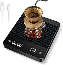 Balança de Café Digital de Alta Precisão com Temporizador - Balança de Gotejamento Recarregável (Precisão de 3kg/0.1g) - Balança de Cozinha com 3 Unidades (g/oz/ml) para Café Expresso & Derramamento