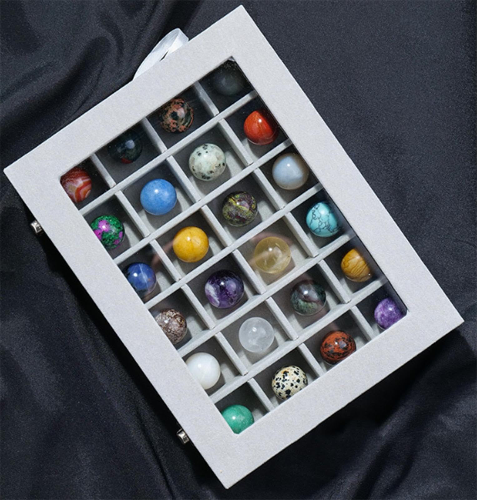 Bola de Cristal Natural, 24 Piezas de Decoración, Kit de Esferas de Piedras Preciosas, Esfera de Cristal Curativo de Chakras, Esfera de Adivinación, Figuras Colectivas para Meditación, Yoga