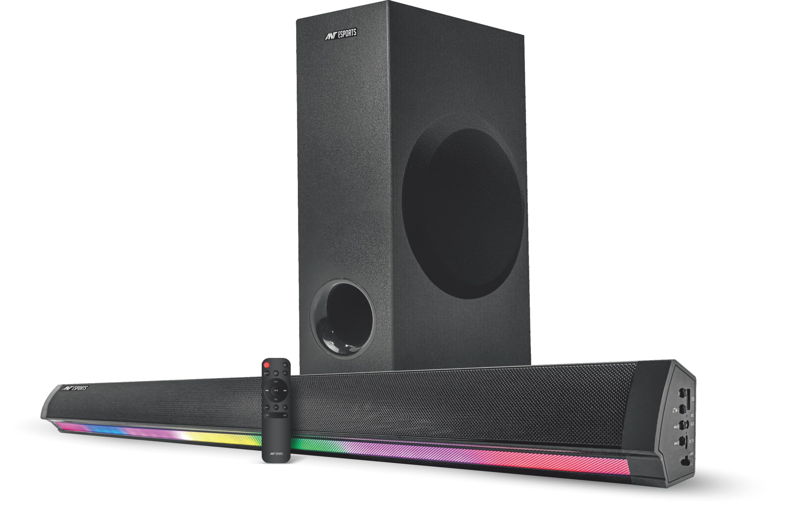 Ant Esports SBW200| RGB Light 200 watts Sound Bar with 5.5 inch Subwoofer, HDMI/Optical/AUX/USB/TF and Bluetooth 5.0 Connection,FM Radio,Bass Adjustable,Wall Mountable,4 EQ Modes,Remote Control–Black (B0CQTG7Z8H) Amazon Price History, Amazon Price Tracker