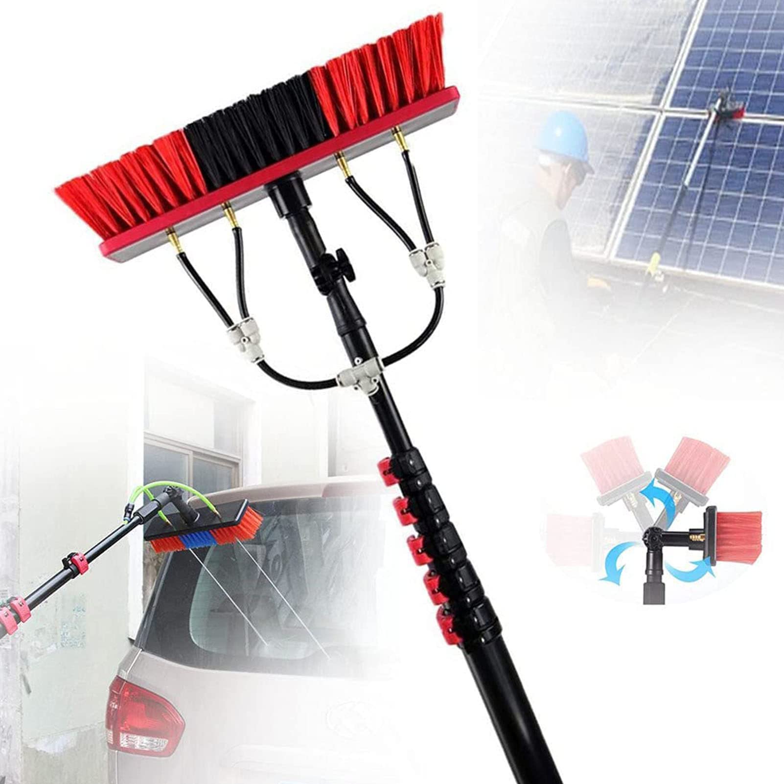 HADECOLL Water Fed Pole Kit, 19Ft 30Ft 39Ft Length Telescopic Water Fed Brush, Water Fed Cleaning System, Outdoor Window Cleaner W/Hose, Cleaning Tool For Window Glass, Solar Panel,19Ft/6M,30Ft/9M