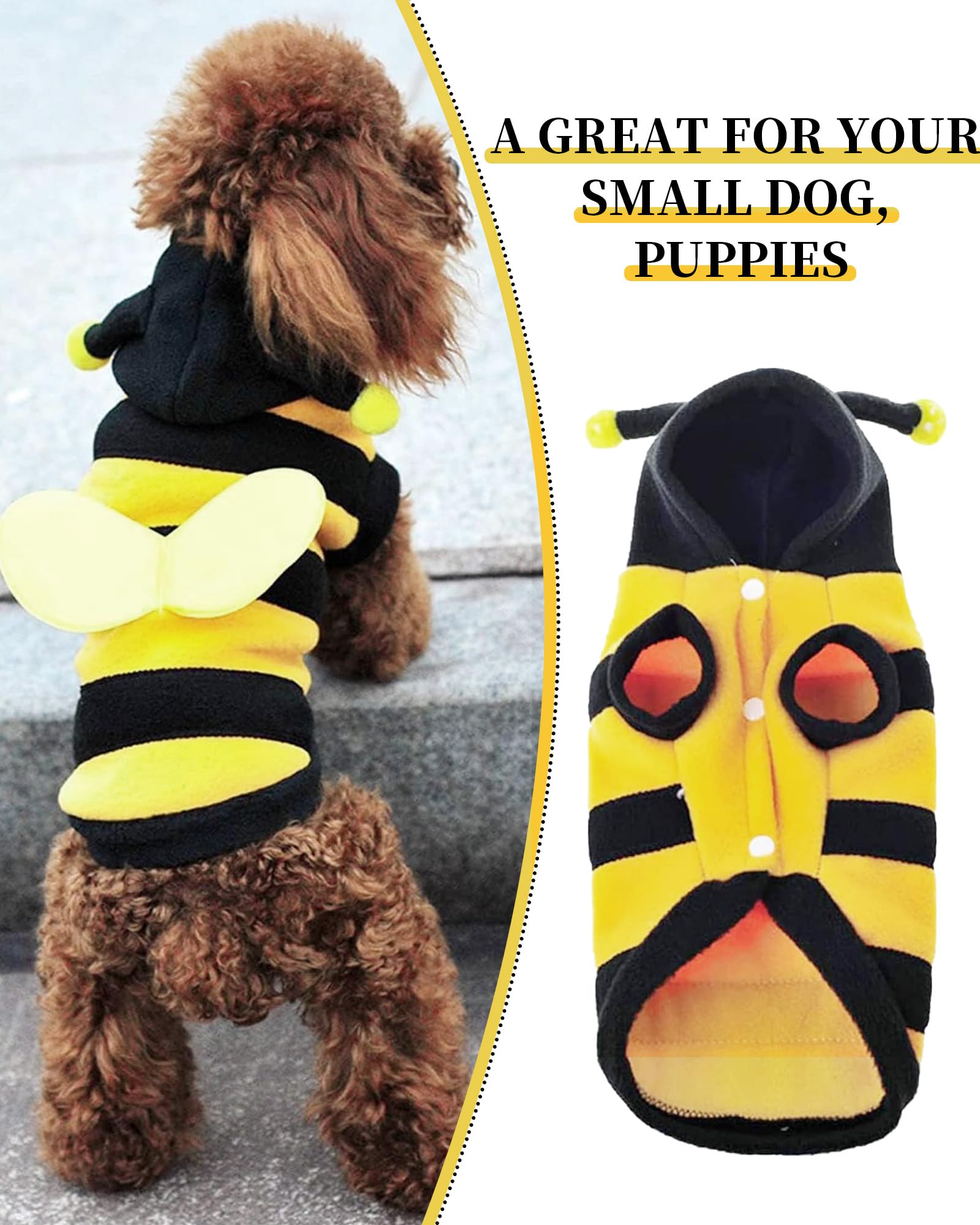 Small Dog Cat Bumble Bee Outfits Halloween Costume Jumpsuit Fancy Dress Pet Clothes Little Bee-L - Image 4