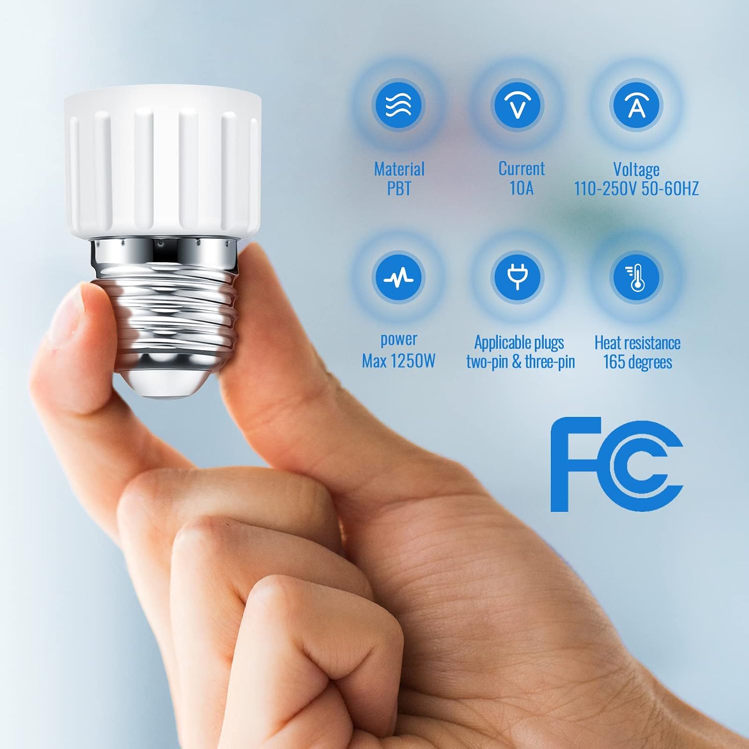 4 Packs E26/E27 3 Prong Light Socket to Plug Adapter, Polarized Screw in Outlet for Light Socket Adapter Outlet 3Prong Light Bulb Socket Adapter Fit for 2/3Prong Convert for Porch Patio Garage, White