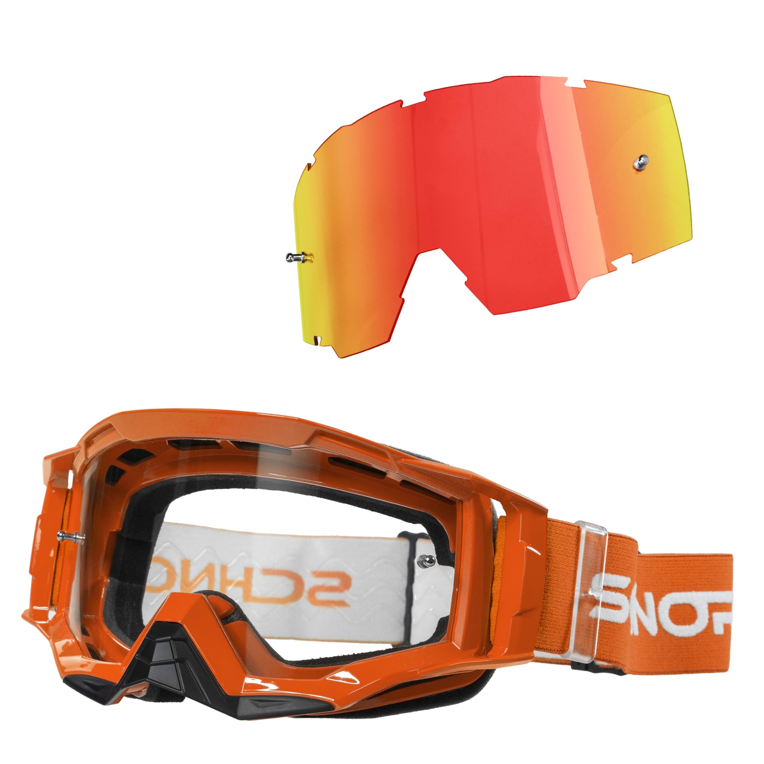 SCHNORR MX Neo Motocross Goggles Clear Lens Anti Fog Tear-Off + Vetro di ricambio rosso