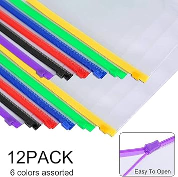 Folder For School Aasjbofa Binder Pockets A5/ A6 Binder Loose Leaf Bag Clear Zipper Folders For6- Ring Notebook Binder Pouch Document Filing Bags Folder For Office(12Pack-A5Size)