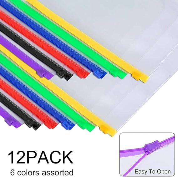Folder For School Aasjbofa Binder Pockets A5/ A6 Binder Loose Leaf Bag Clear Zipper Folders For6- Ring Notebook Binder Pouch Document Filing Bags Folder For Office(12Pack-A5Size)