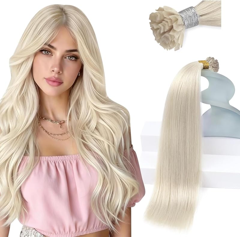 Sunny Hair 24 Inch K Tip Hair Extensions Real Human Hair Platinum Blonde | Keratin V Tips, Extra Length, Natural Shine, for Weddings, Evening Parties and Professional Events, 50g