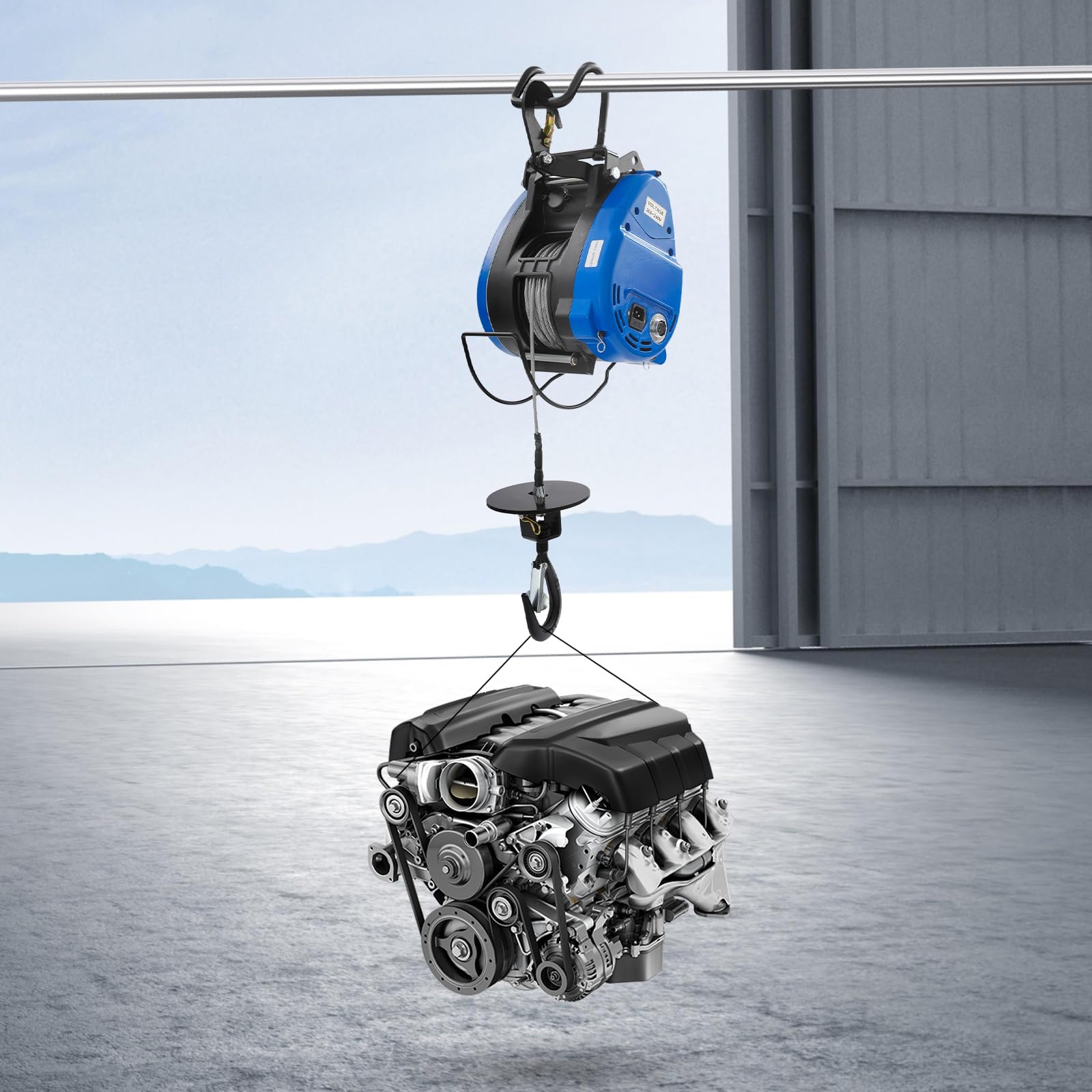 Verricello elettrico da 250 kg, 1500 W, con telecomando da 100 m e controllo via cavo, cavo in acciaio anti-rotazione da 30 m, verricello elettrico per officina, garage, magazzino, blu