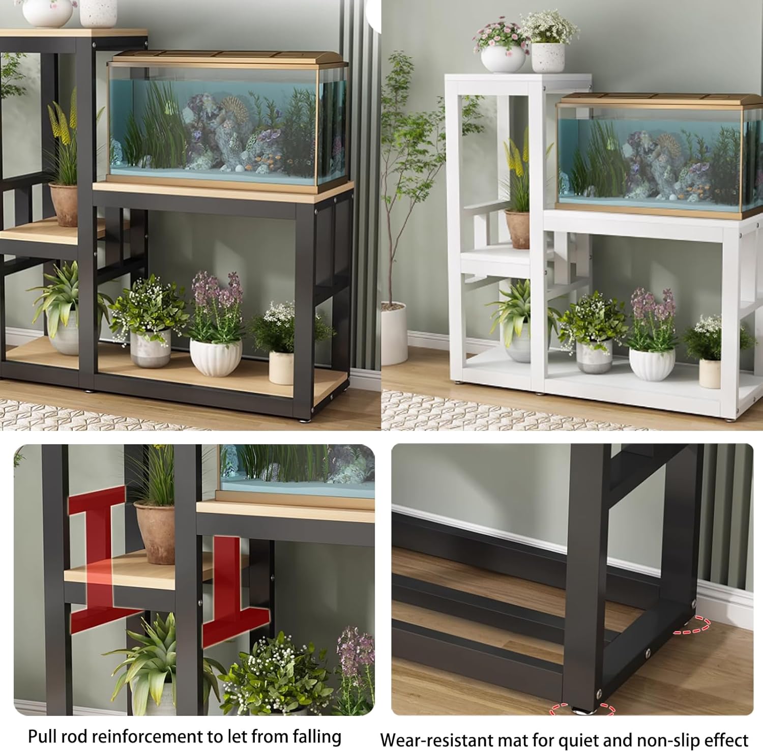 Aquarium Stand 10 20 30 Gallon Tall Fish Tank Stand with Multi-Layer Storage Metal Frame Side Crossbar Reinforcement, Reptile Breeder Tank Stand (Overall Size) C 90 * 40 * 110cm/35.4''*15.7''*43.3''