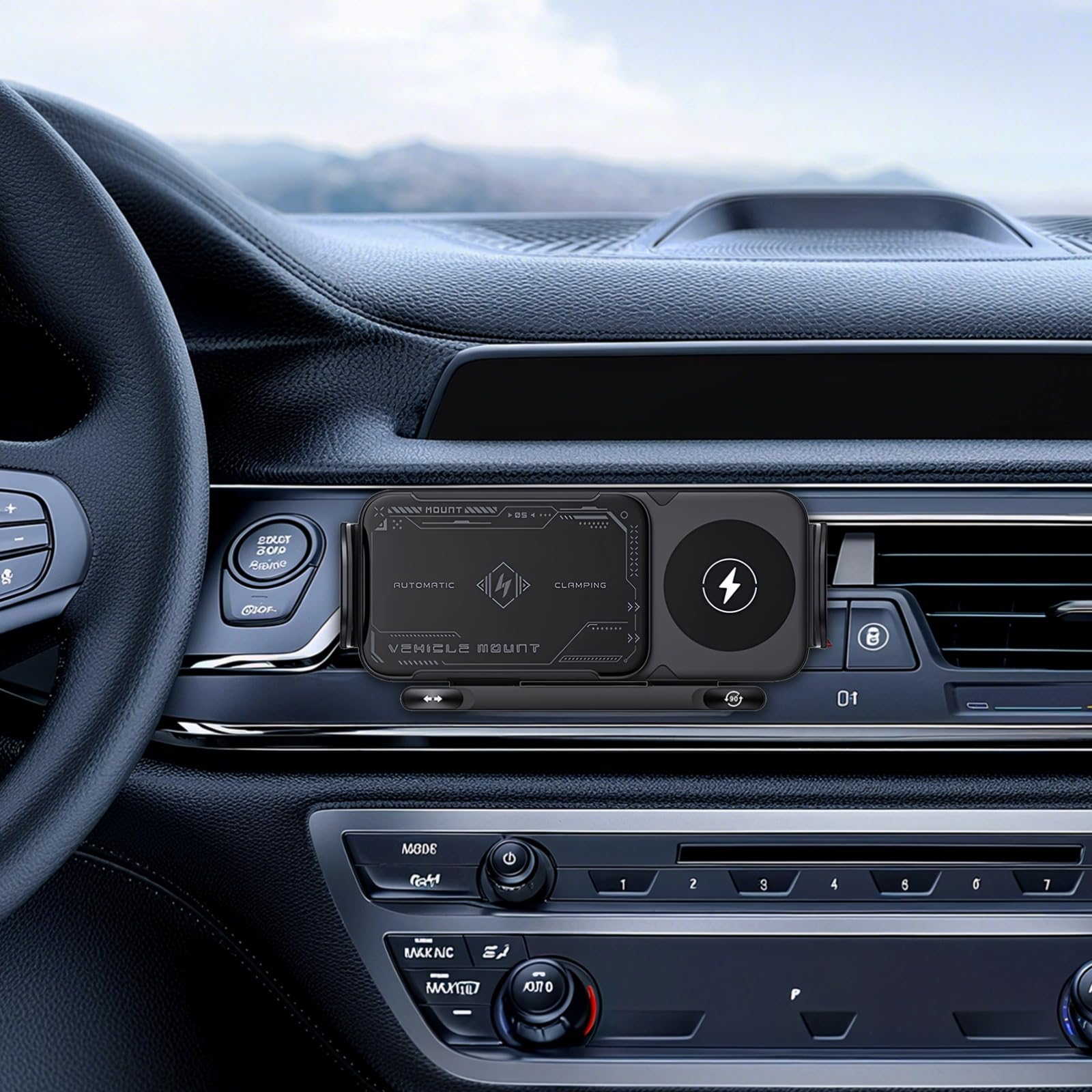 Supporto per caricabatterie da auto wireless per telefoni pieghevoli, ricarica rapida da 15 W, con forte forza di attacco, rotazione automatica, braccio elettrico, cruscotto/ventilazione, universale