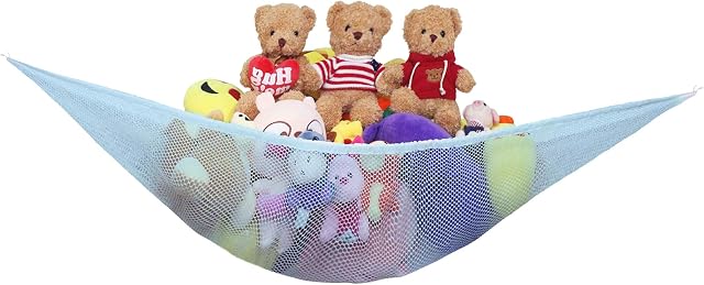JAMES Large Toy Hammock With Net & Durable Hooks Ideal For Childs Bderoom Toy Storage | Toy Hammock For Stuffed Animals | Teddy Hammock | Teddy Storage | Soft Toy Storage | Teddy Hammock (Blue)