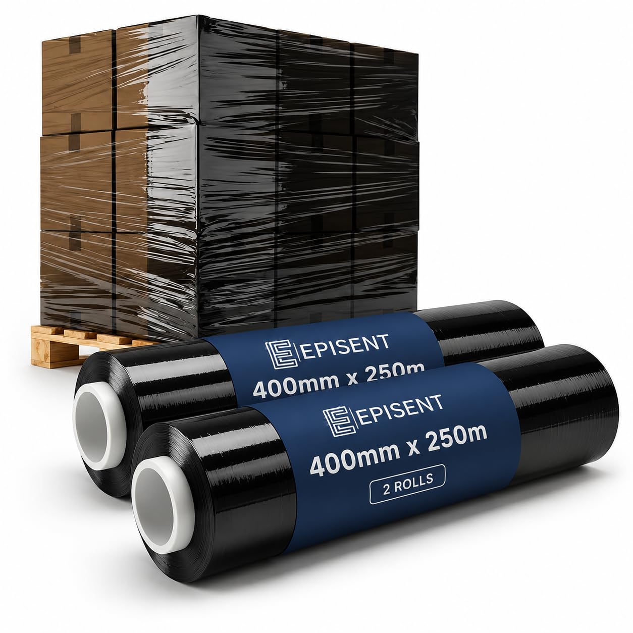 Episent Black Pallet Wrap 2 Rolls 400Mm X 250M, Stretch Film, 17 Micron