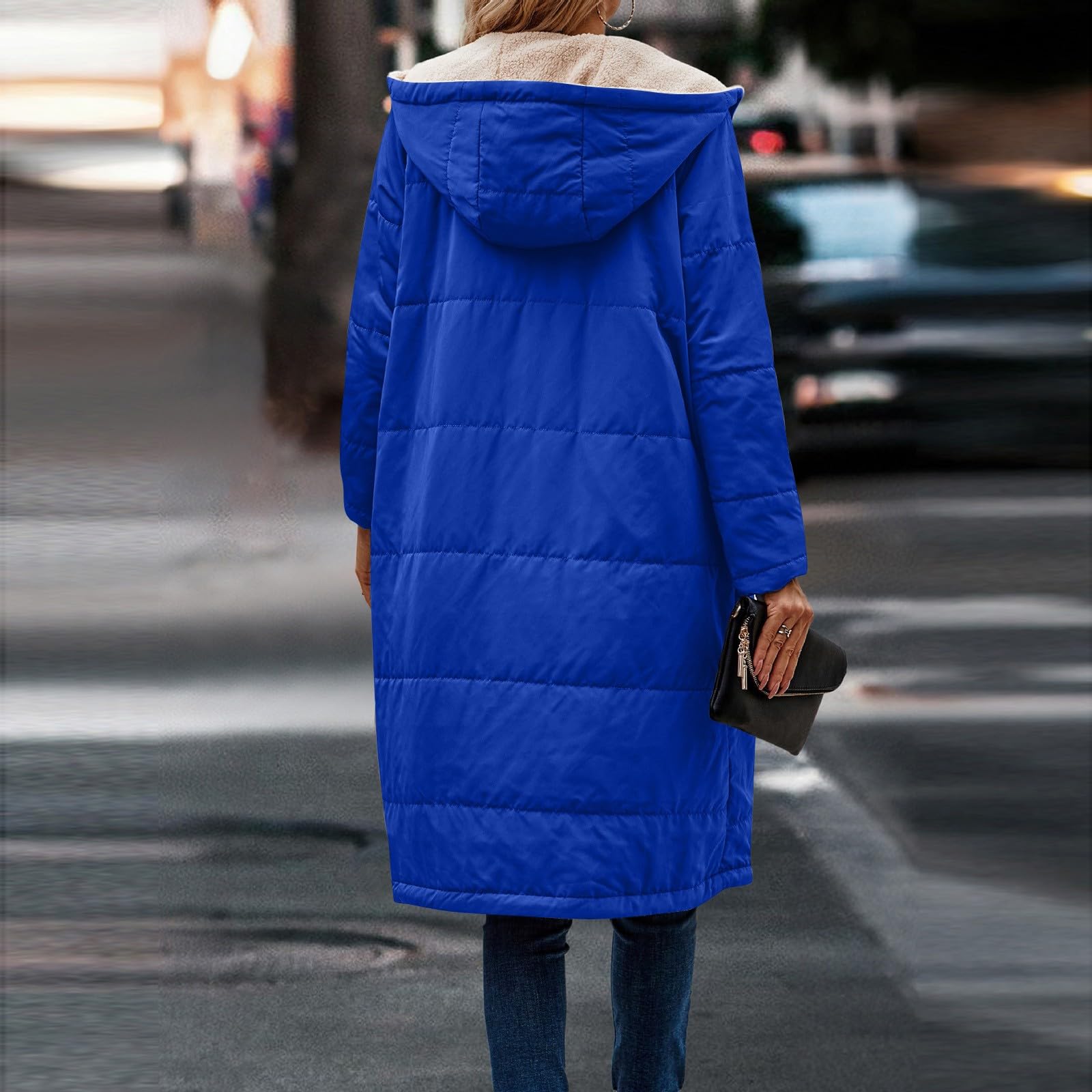 Generisch Wintermantel Damen Lang Warm Winterjacke Gefüttert Elegant Fleecejacke Winter Steppmantel Einfarbig Parka Mit Reissverschluss Winterparka Mit Taschen Mantel Thermo Dicke Damenmantel Langarm