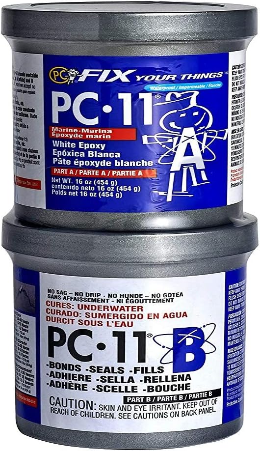 PC-11 Epoxy Adhesive Paste, Two-Part Marine Grade, 1lb in Two Cans, Off White 160114