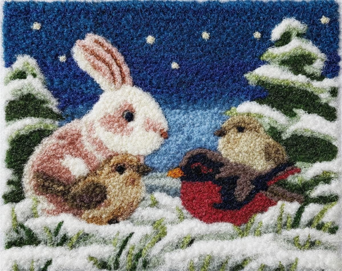 N.LANSHAN Animal Diy Kit Cojin Gancho De Pestillo Conejo Y Pájaro Kits Para Alfombras Con Aguja De Pestillo，Bricolaje Para Familiares Y Amigos，Juego De Costura De Punto De Cruz，Manualidades，R 60x90cm