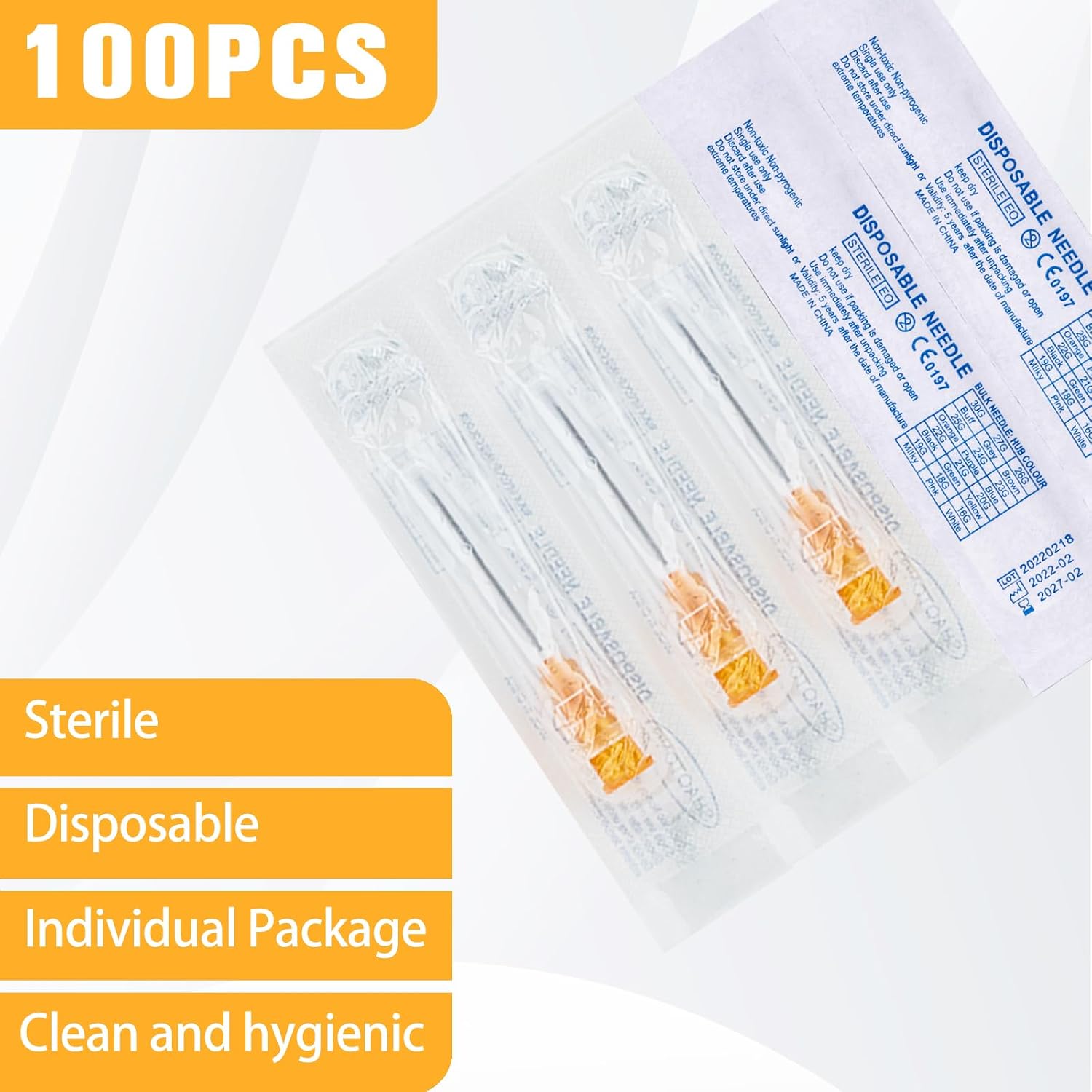 25 Gauge 1 Inch Needle Lab Dispensing Accessories for Scientific and Industrial, Individually Wrapped, 100 Pack
