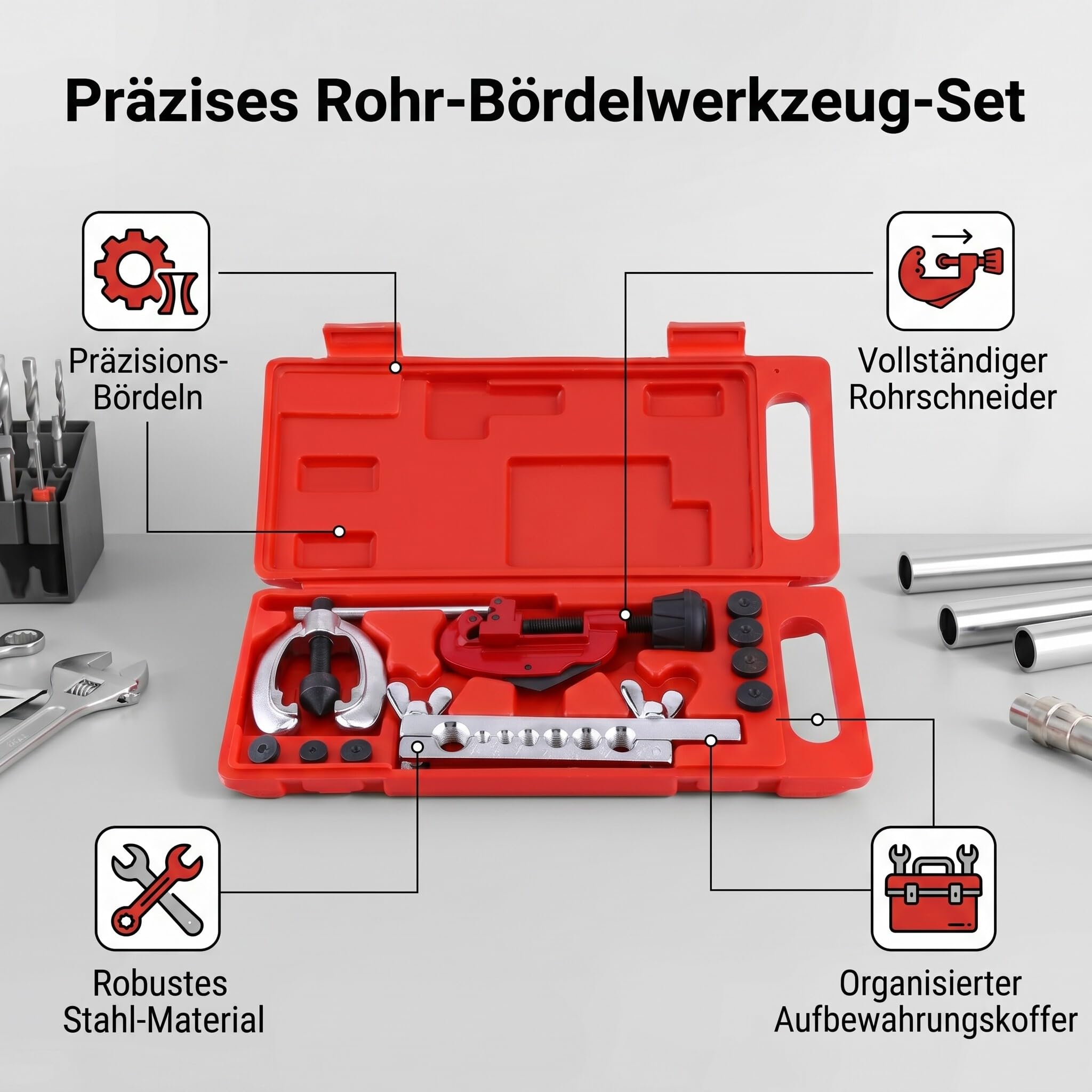 Kit di strumenti per svasatura, kit di svasatura per tubi di facile utilizzo e funzionamento Costruzione robusta e durevole per svasare il rame per tubi in alluminio a parete sottile