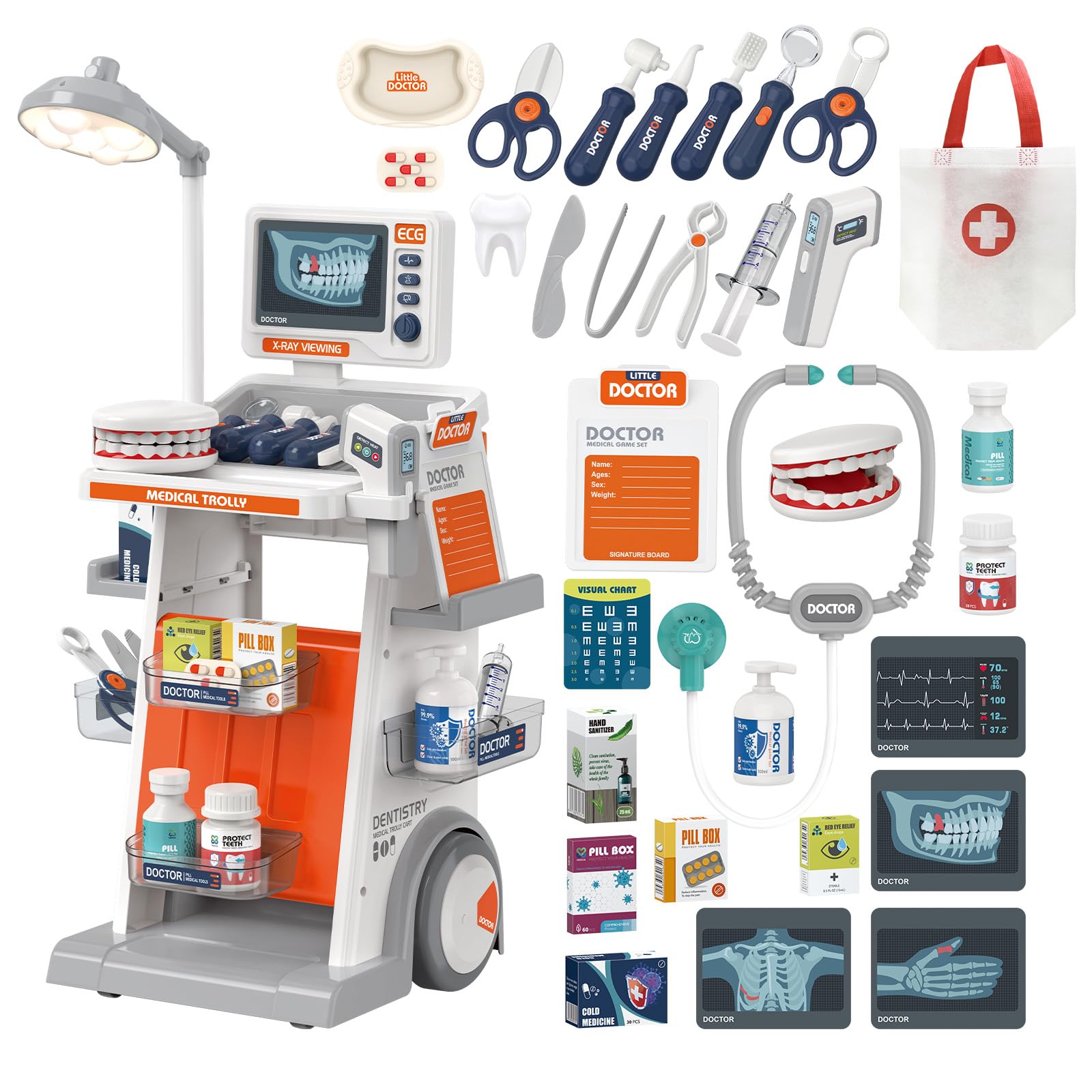 RedCrab Kit Dottore Bambini, 30 Giocattolo Medico Accessori con Stetoscopio, Termometro e Siringa, Giochi di Ruolo Regalo Giocattolo Educativo per Bambini 3+ Anni
