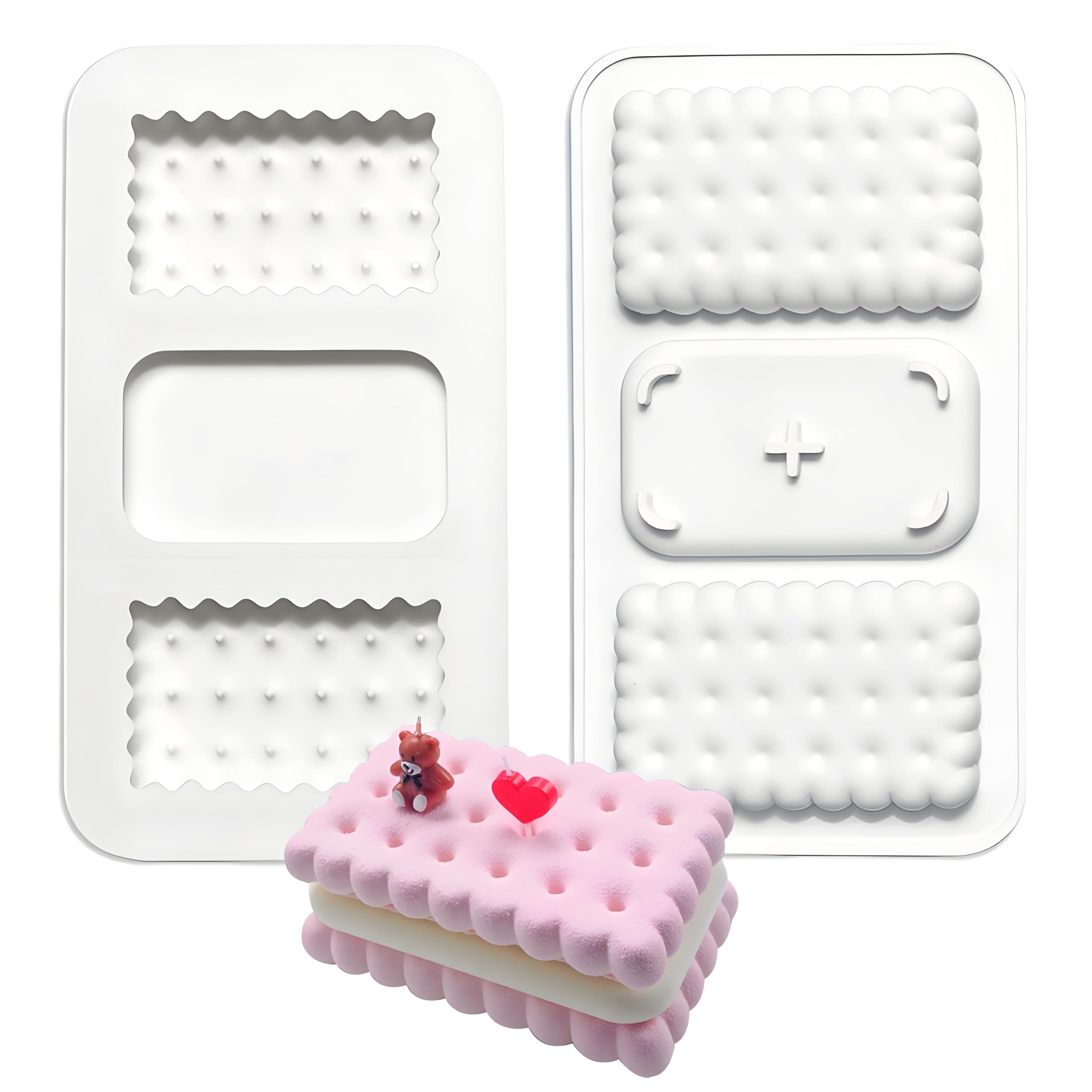 Butabeishy Silikon-Backform Keks-Design, 17,3x9,6 cm, 2er-Set | Sandwich-Kuchenform, 3D-Bisquit-Optik, Für Mousse & Eis, Wiederverwendbar, Lebensmittelecht