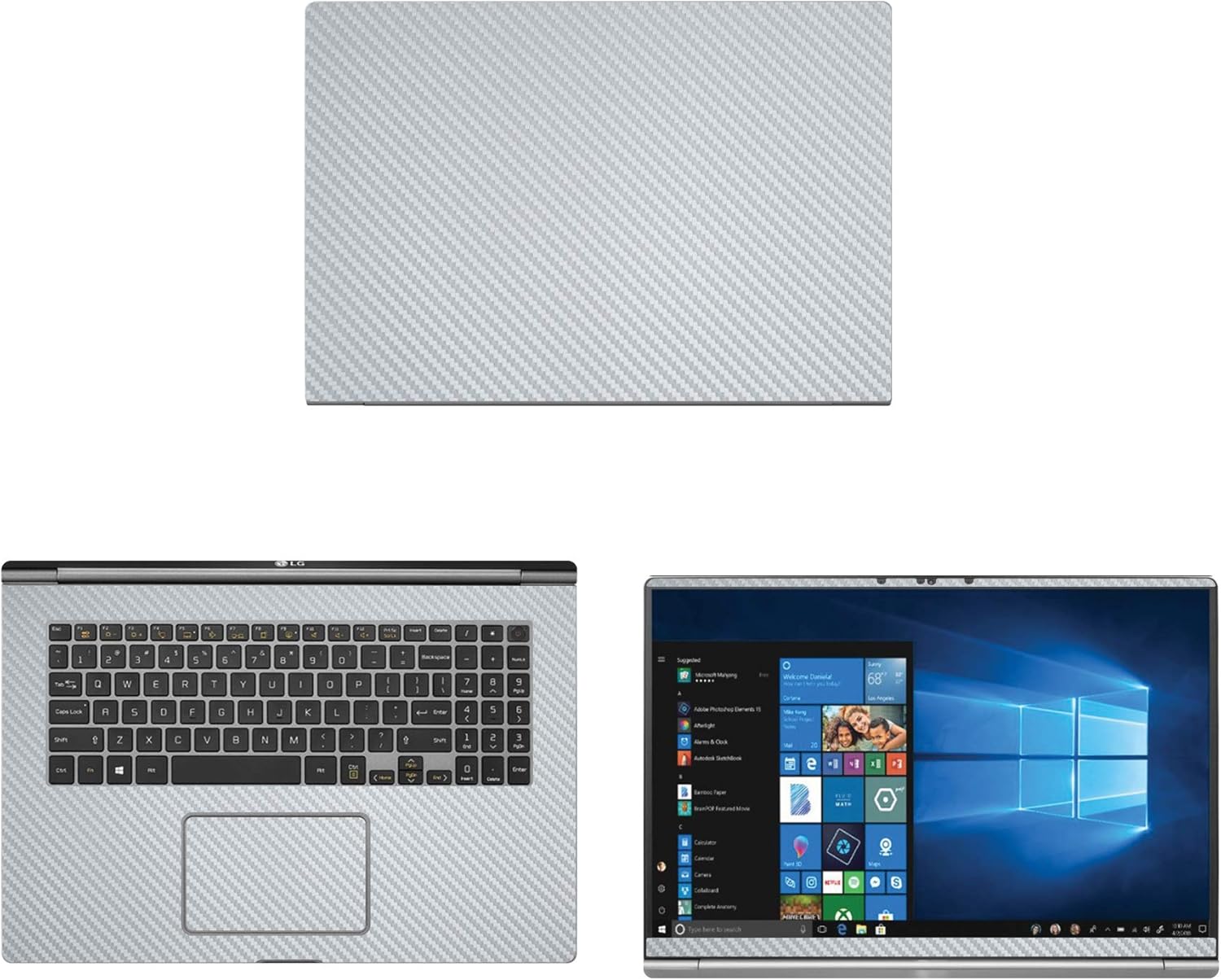Decalrus - Protective Decal for LG Gram 17Z990 (17.3" Screen) Laptop Silver Carbon Fiber Skin case Cover wrap CFlgGram17_17Z990Silver